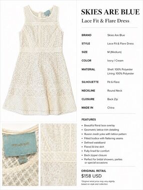 Skies Are Blue Ivory Lace Fit & Flare Party Dress